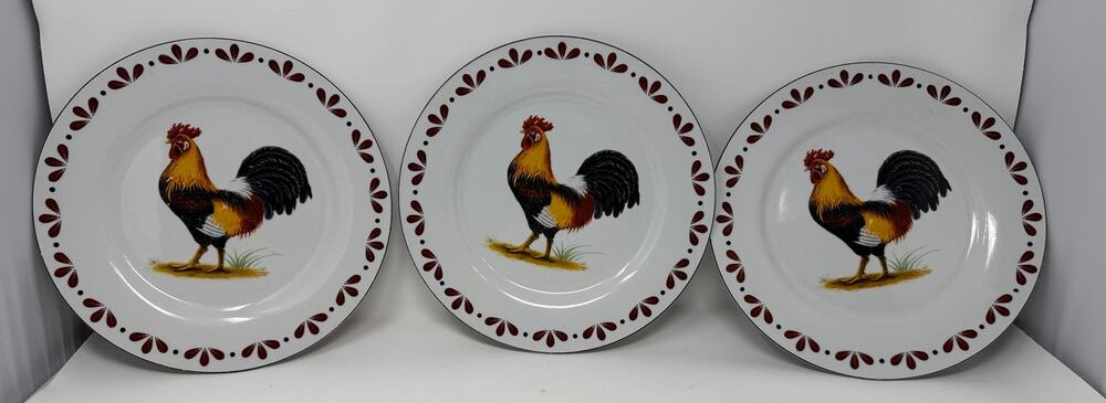 Todays Home Vintage 10 3/8" Colorful Banty Rooster Feather Border Plates 1990's
